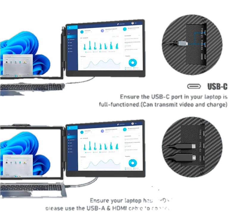 Extensor de monitor de 14" para portatiles de 13" - 17", FHD (1920x1080), IPS, USB-C/HDMI