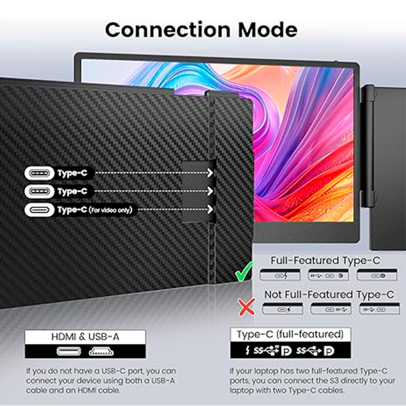 Extensor Dual De Monitor 14" Para Portatiles De 13"-17", Fhd (1920x1080), Ips, Usb-c/hdmi — vista 2