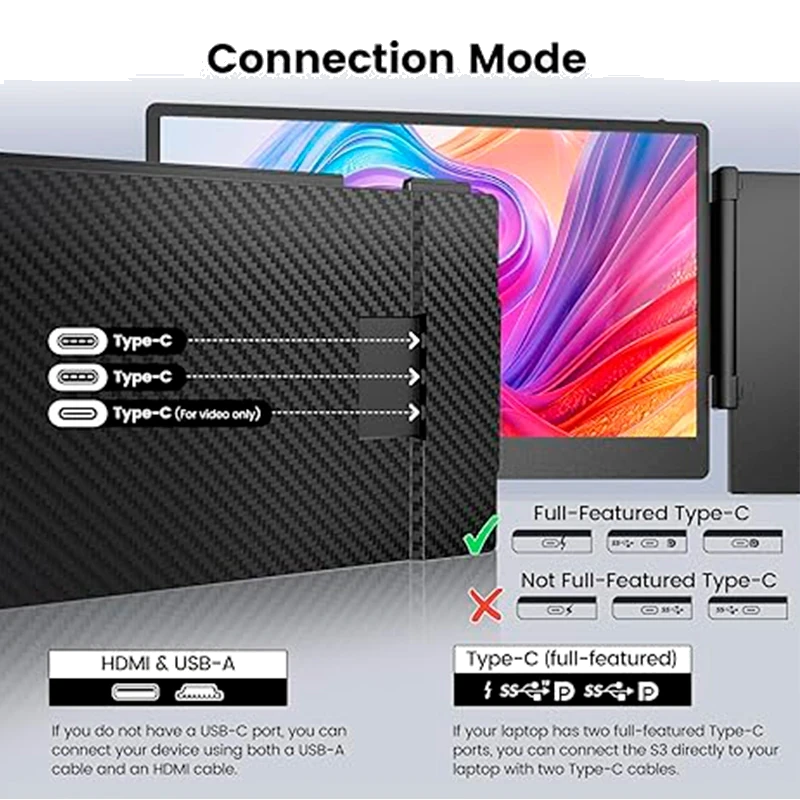 Extensor Dual De Monitor 14" Para Portatiles De 13"-17", Fhd (1920x1080), Ips, Usb-c/hdmi — vista 2