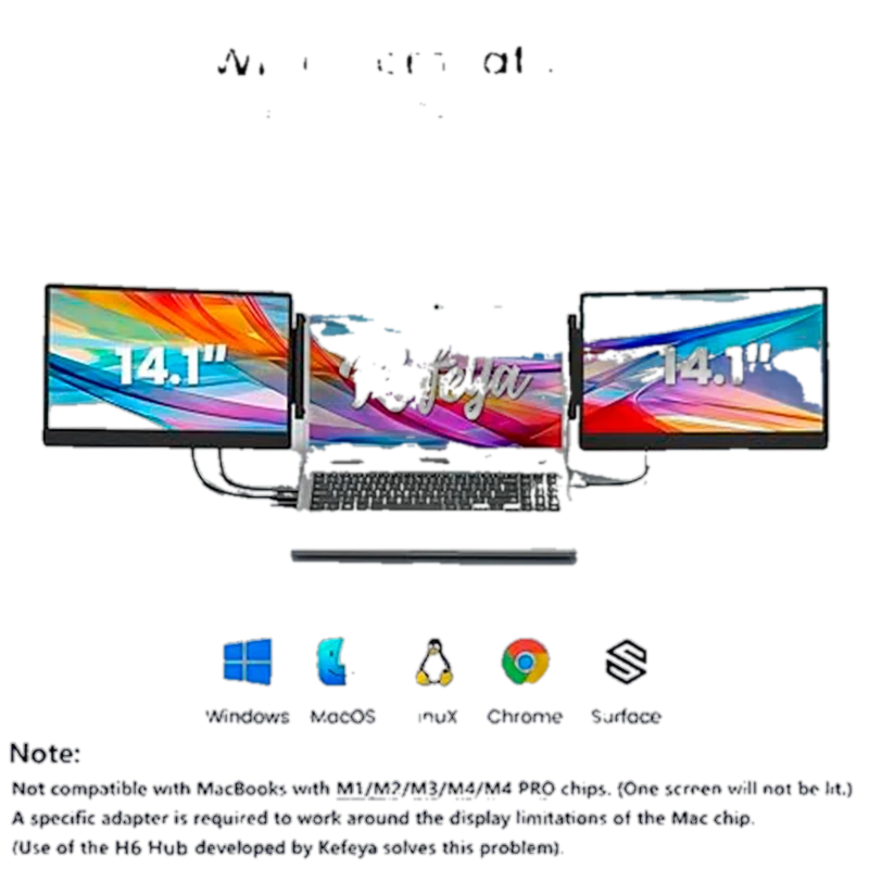 Extensor Dual de monitor 14" para portatiles de 13"-17", FHD (1920x1080), IPS, USB-C/HDMI