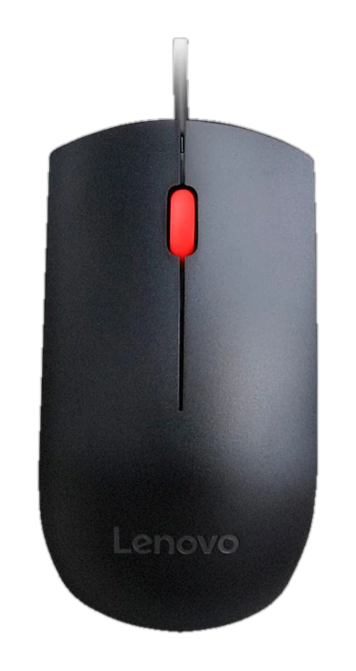 Mouse óptico Lenovo Essential, 1600 dpi, USB, Negro, presentación en caja.