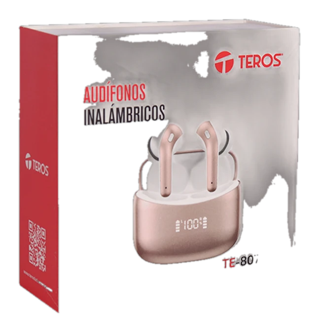 Audífonos TEROS TE-8074GR, Bluetooth, TWS, Rosa/Dorado