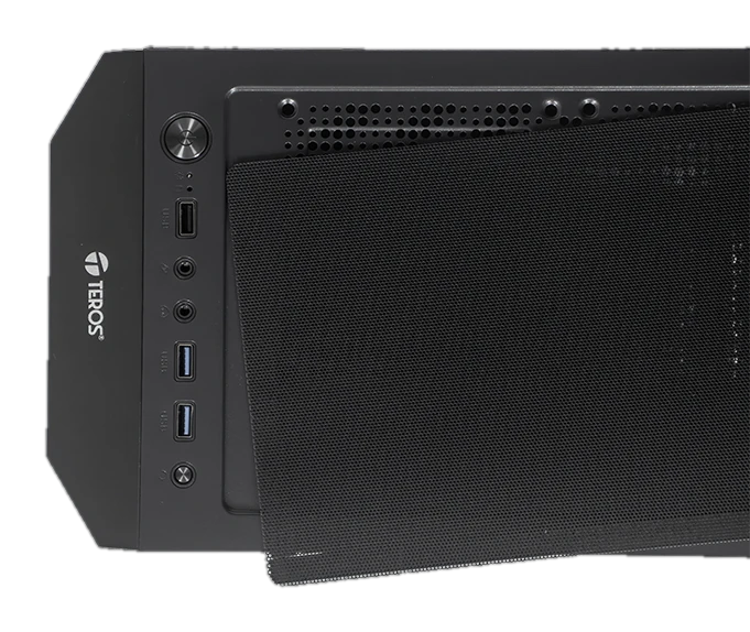 Case sin fuente gamer TEROS TE-1332G, ITX, M-ATX, ATX, 3.5" y 2.5", negro