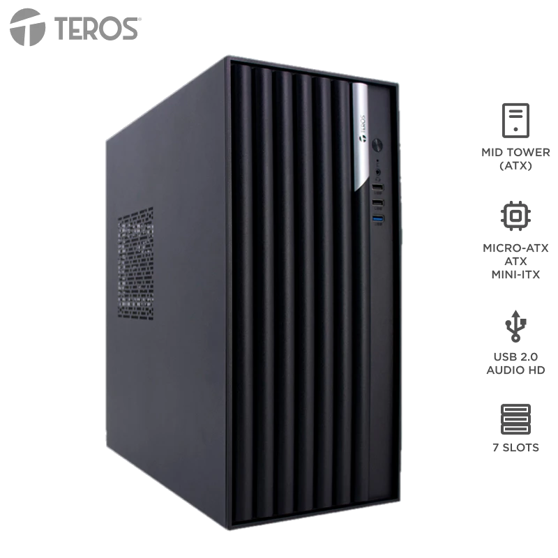 Case Teros Te-1036s, Factor De Forma Atx, 250 W, Usb 3.0 / 2.0, Audio, Negro.