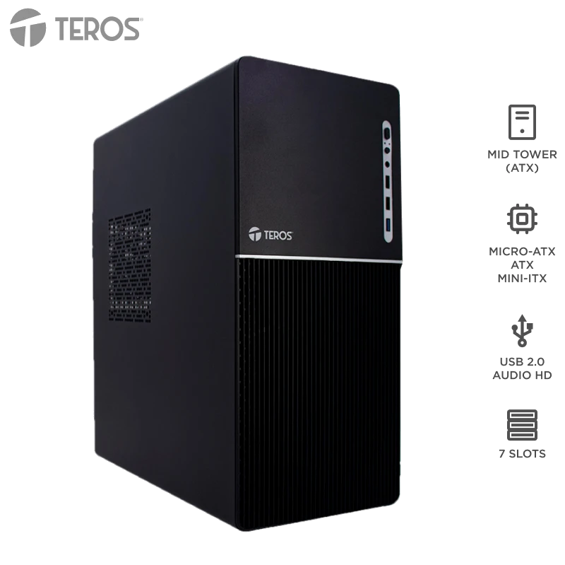 Case Teros Te-1037s, Factor De Forma Atx, 250 W, Usb 3.0 / 2.0, Audio, Negro.