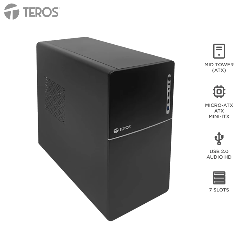 Case Teros Te-1038s, Factor De Forma Atx, 250 W, Usb 3.0 / 2.0, Audio, Negro.