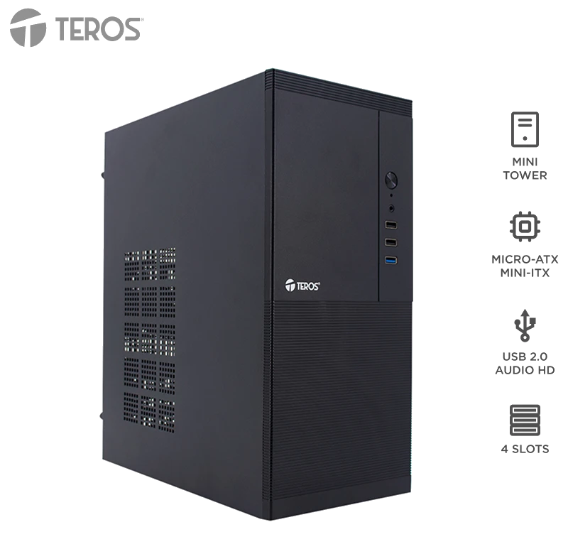 Case Teros Te-1033s, Mini Tower Atx, 250 W, Usb 3.0 / 2.0, Audio Hd, Negro