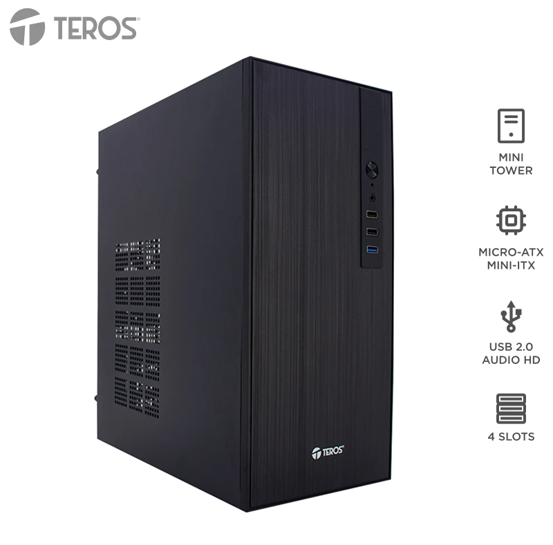 Case Teros Te-1034s, Mini Tower Atx, 250 W, Usb 3.0 / 2.0, Audio Hd, Negro