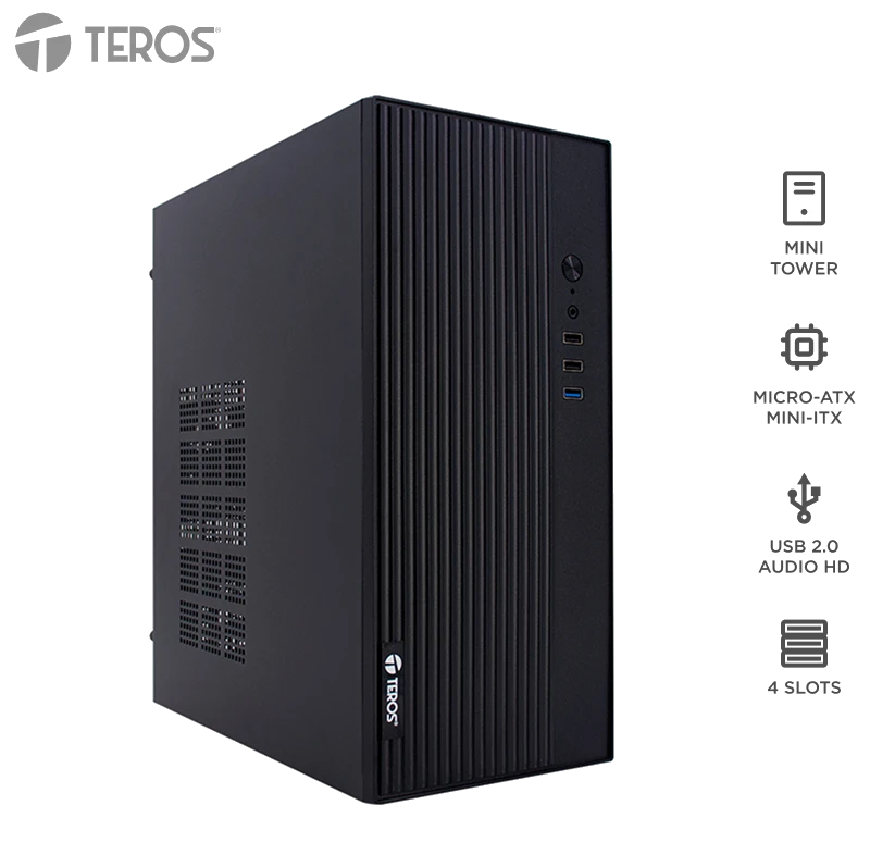 Case Teros Te-1035s, Mini Tower Atx, 250 W, Usb 3.0 / 2.0, Audio Hd, Negro