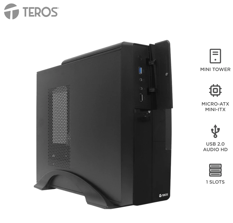 Case Teros Te-1039s, Slim, 250 W, Usb 3.0 / Usb 2.0, Audio Hd, Dvd, Negro