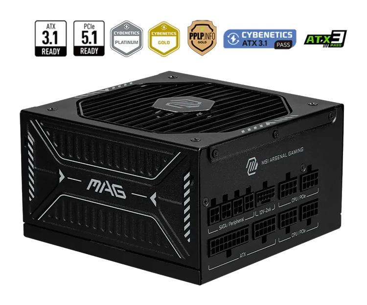 Fuente De Alimentación Msi Mag A1000gls Pci-e 5, 1000w, 80 Plus Gold, Formato Atx.
