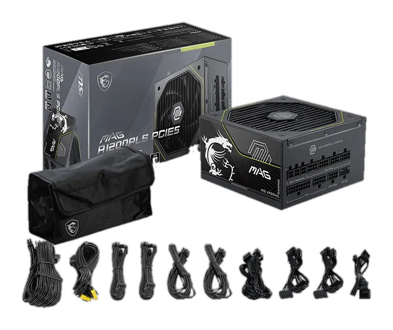 Fuente de alimentación MSI MAG A1200PLS PCIE5, 1200W, 80 PLUS Platinum, Formato ATX.