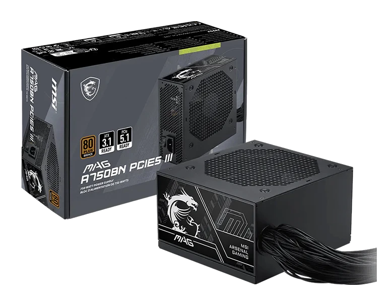 Fuente De Alimentación Msi Mag A750bn Pcie5 Iii, 750w, 80 Plus Bronze, Formato Atx.