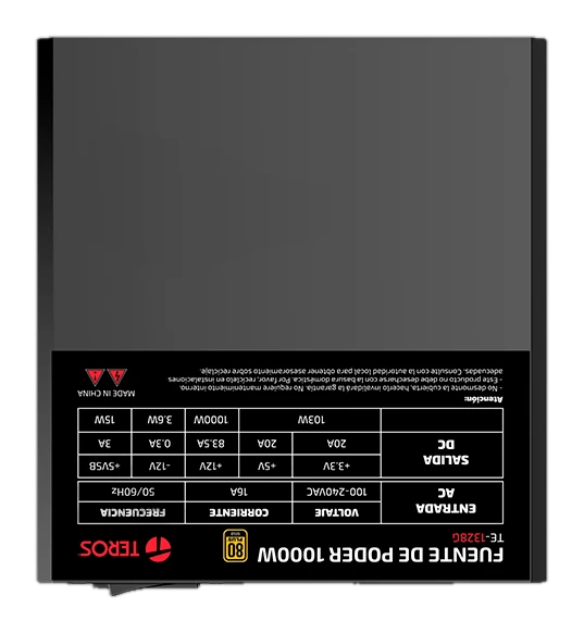 Fuente de Alimentación Gamer Teros TE-1328G, Formato ATX, 1000W 80 Plus Gold 155-240V