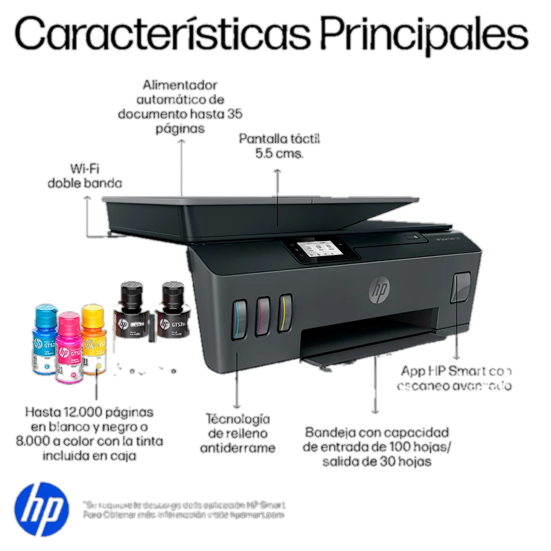 Impresora All-in-one de tinta HP Smart Tank 530, Imprime/Escanea/Copia/Wi-Fi/BT/USB 2.0