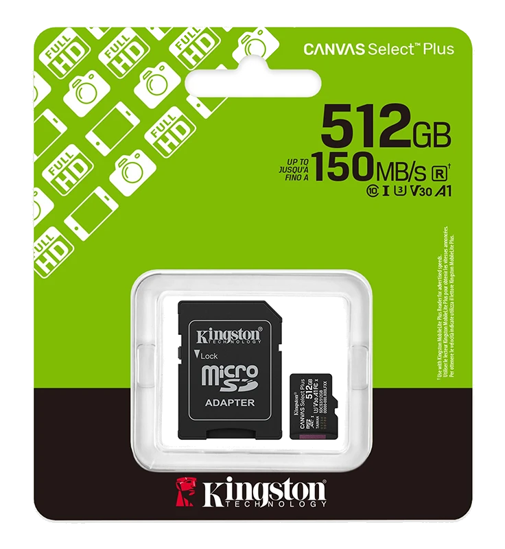 Tarjeta De Memoria Kingston 512gb Microsd Canvas Select Plus -150mb/seg - Uhs-i Clase 10 — vista 2
