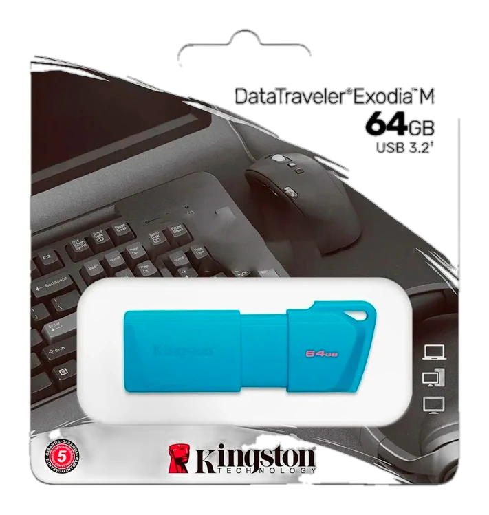 Memoria Flash Usb Datatraveler Exodia M, 64gb Usb 3.2 Gen 1 (tipo-a) Neon Aqua Blue (azul)