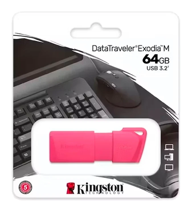 Memoria Flash Usb Datatraveler Exodia M, 64gb, Usb 3.2 Gen 1 (tipo-a) Neon Pink (rosado)
