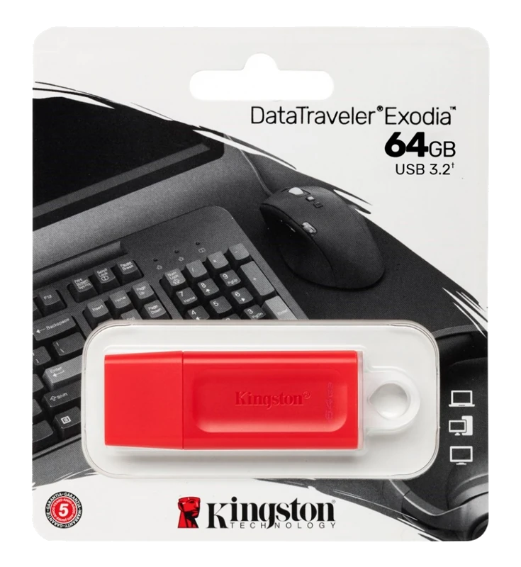 Memoria Flash Usb Kingston Datatraveler Exodia 64gb, Usb 3.2 Gen 1, Color Rojo.