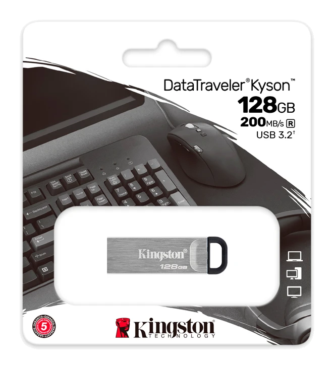 Memoria Flash Usb Kingston Datatraveler Kyson 128gb, Usb 3.2 Gen 1, Color Plata.
