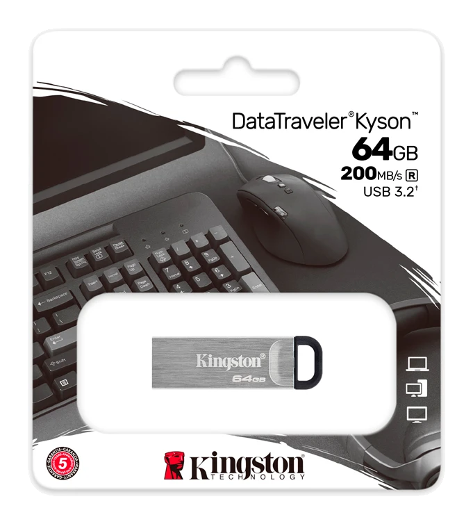 Memoria Flash Usb Kingston Datatraveler Kyson, 64gb, Usb 3.2 Gen 1, Plata