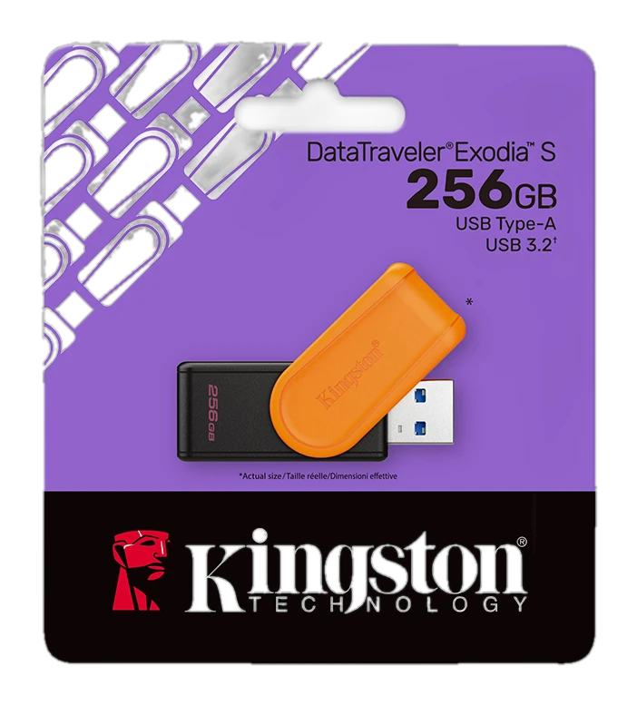 Memoria Flash USB Kingston DataTraveler Exodia S, 256GB, interfaz: USB 3.2 Gen 1, Naranja