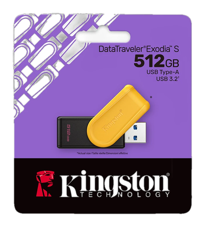 Memoria Flash USB Kingston DataTraveler Exodia S, 512GB, interfaz: USB 3.2 Gen 1, Amarillo