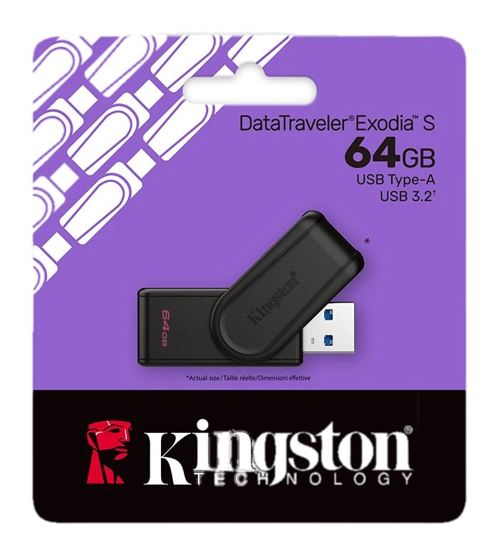 Memoria Flash USB Kingston DataTraveler Exodia S, 64GB, interfaz: USB 3.2 Gen 1, Negro