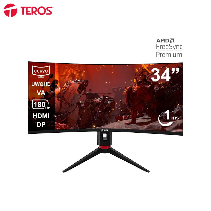 Monitor Curvo Gaming Teros Te-3412g, 34" Uwqhd Va, 180hz, 1ms, Hdmi, Dp, Audio Out