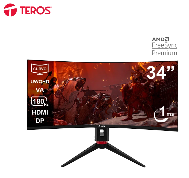 Monitor Curvo Gaming Teros Te-3412g, 34" Uwqhd Va, 180hz, 1ms, Hdmi, Dp, Audio Out