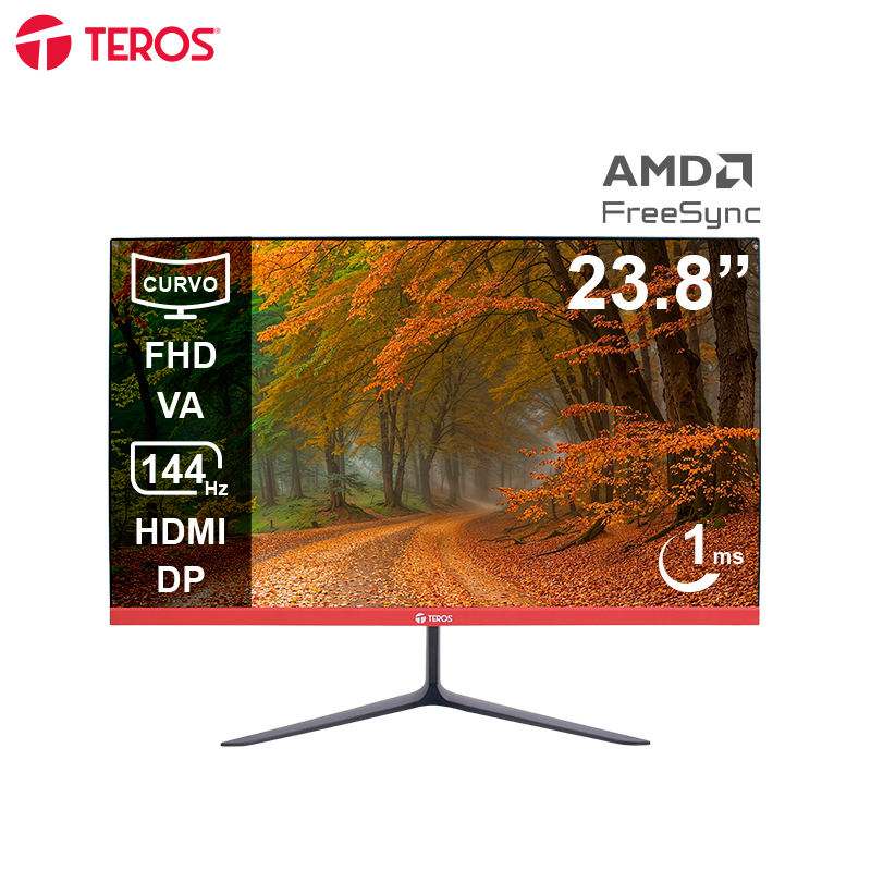 Monitor Curvo Teros Te-2403s, 23.8" Fhd Va, 144hz, 1ms, Hdmi, Dp, Audio Out, Parlantes