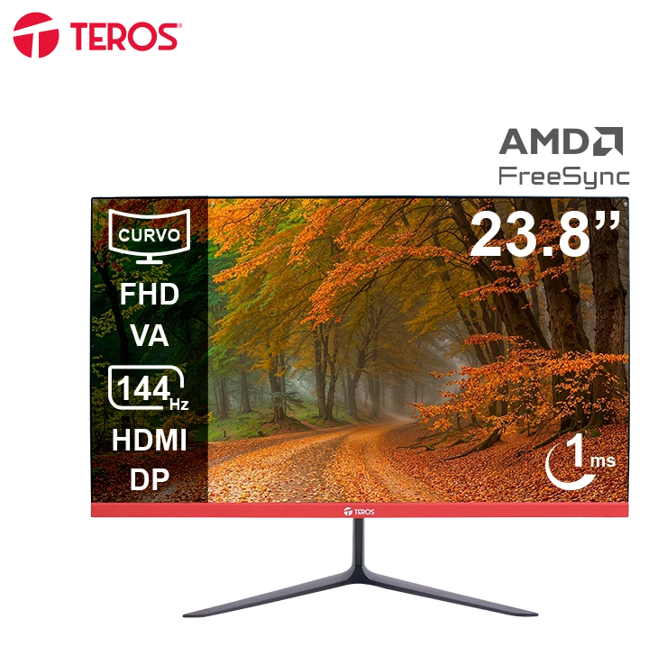 Monitor Curvo Teros Te-2403s, 23.8" Fhd Va, 144hz, 1ms, Hdmi, Dp, Audio Out, Parlantes