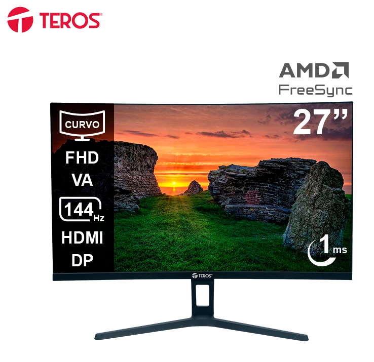 Monitor Curvo Teros Te-2734s, 27" Fhd Va, 144hz, 1ms, Hdmi, Dp, Audio Out
