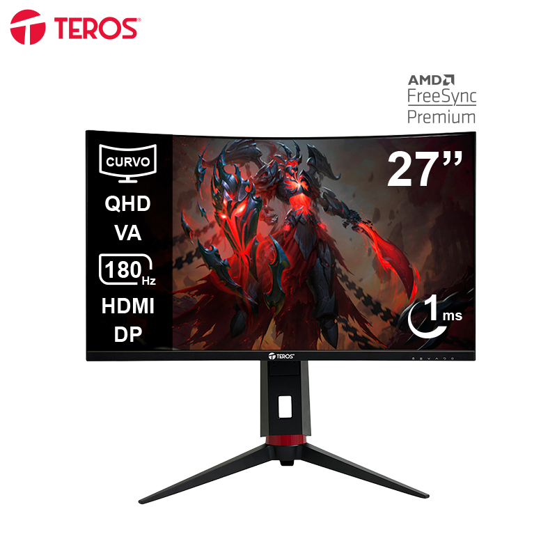 Monitor Curvo Gaming Teros Te-2767g 27", Qhd Va, 180hz, 1ms, Hdmi, Dp, Audio Out
