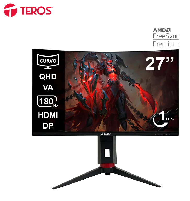 Monitor Curvo Gaming Teros Te-2767g 27", Qhd Va, 180hz, 1ms, Hdmi, Dp, Audio Out