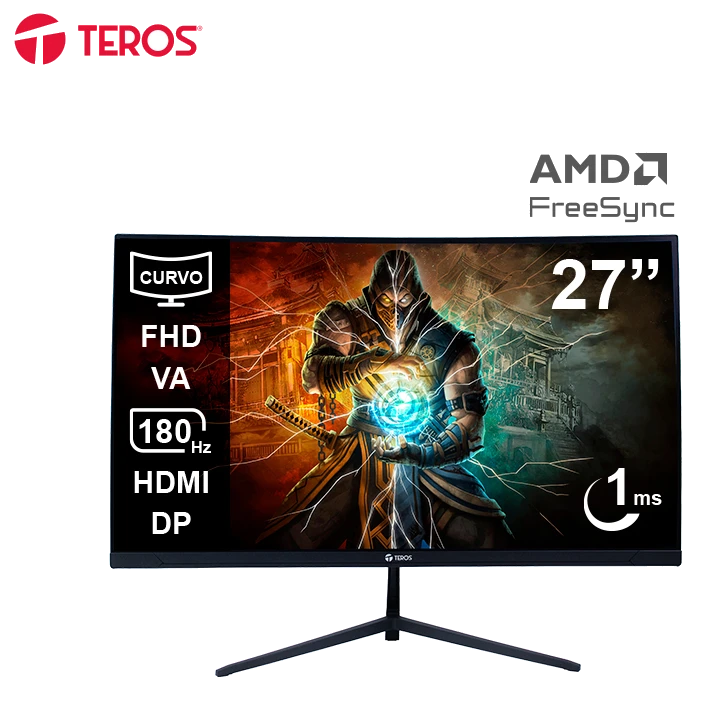 Monitor Curvo Gaming Teros Te-2787g, 27" Fhd Va, 180hz, 1ms, Hdmi, Dp, Audio Out