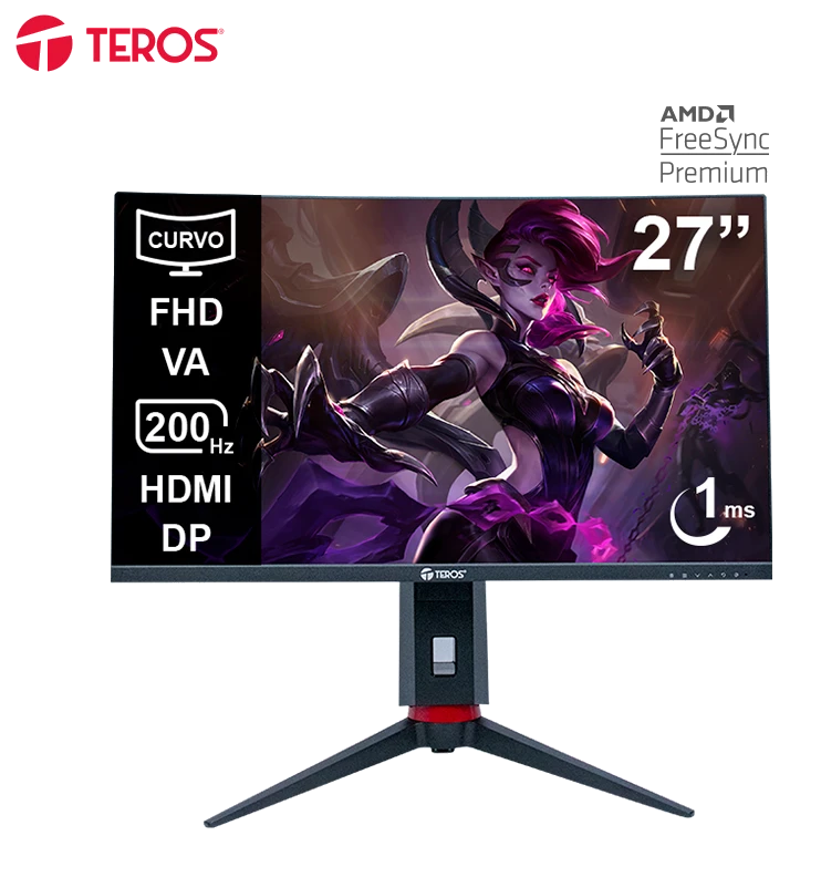 Monitor Curvo Gaming Teros Te-2788g, 27" Fhd Va, 200hz, 1ms, Hdmi, Dp, Audio Out
