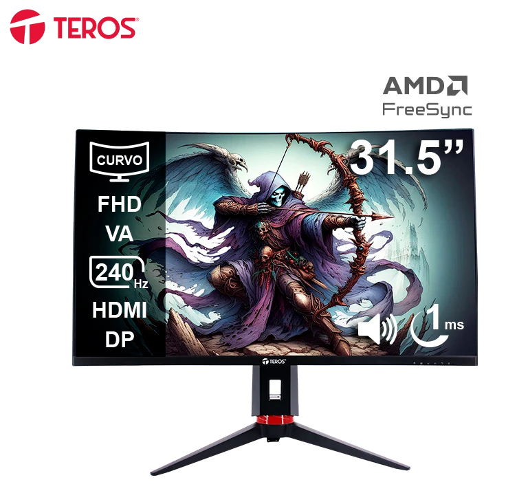 Monitor Curvo Gaming Teros Te-3219g, 31.5" Fhd Va, 240 Hz, 1ms, Hdmi, Dp, Audio Out
