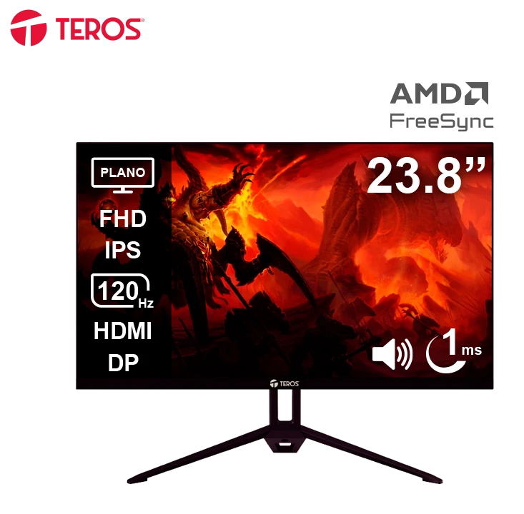 Monitor Plano Teros Te-2415s, 23.8" Fhd Ips, 120hz, 1ms, Hdmi, Dp, Parlantes