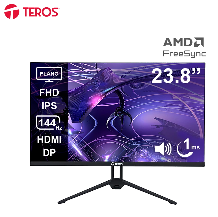 Monitor Plano Teros Te-2417s, 23.8" Fhd Ips, 144hz, 1ms, Hdmi, Dp, Audio Out, Parlantes