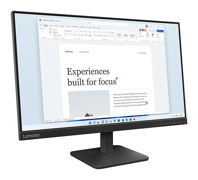 Monitor Plano Lenovo L24-4e,23.8" (1920 X 1080) Wled Fhd Ips, Hdmi, Vga