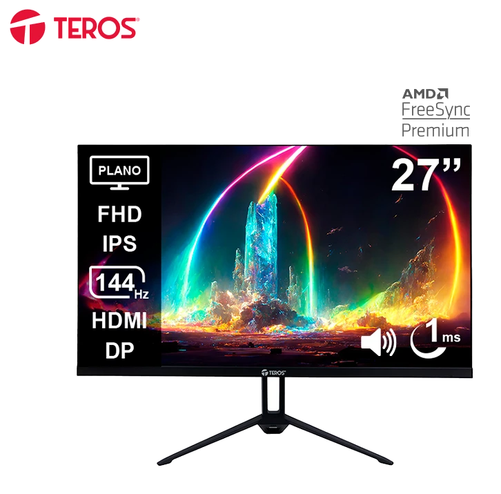 Monitor Plano Teros Te-2714s, 27" Fhd Ips, 144hz, 1ms, Hdmi, Dp, Audio Out, Parlantes