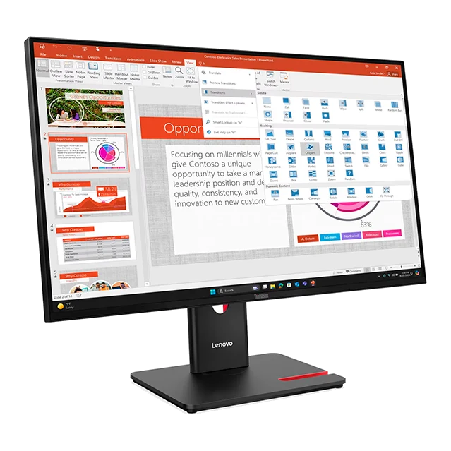 Monitor Plano Lenovo Thinkvision T27-40, 27" Wled Fhd Ips/hdmi/dp/vga/usb-c/usb-b/usb-a X3 — vista 2