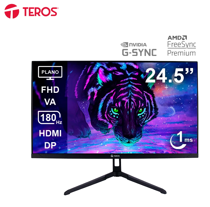 Monitor Plano Gaming Teros Te-2475g, 24.5" Fhd Va, 180hz, 1ms, Hdmi, Dp, Audio Out