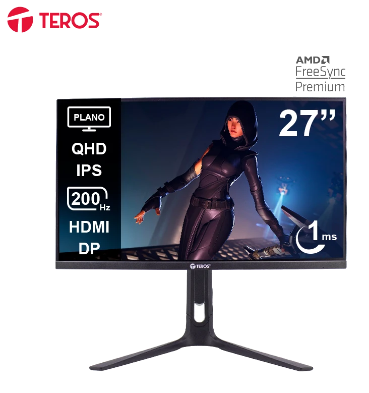 Monitor Plano Gaming Teros Te-2754g, 27" Qhd Ips, 200hz, 1ms, Hdmi, Dp, Audio Out