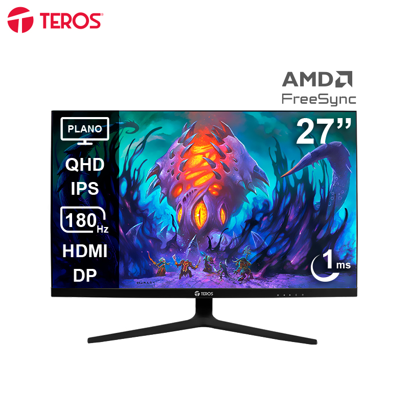 Monitor Plano Gaming Teros Te-2769g, 27" Qhd Ips, 180hz, 1ms, Hdmi, Dp, Audio Out