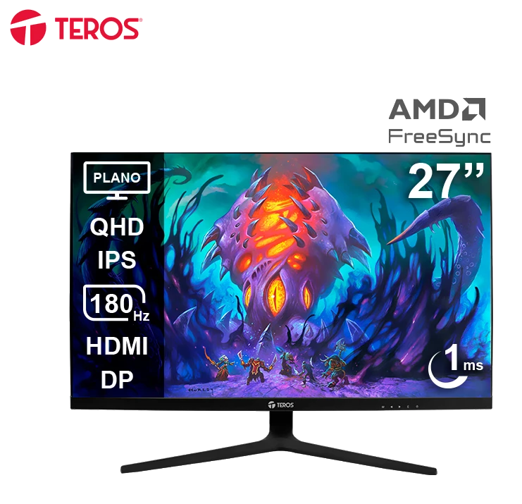Monitor Plano Gaming Teros Te-2769g, 27" Qhd Ips, 180hz, 1ms, Hdmi, Dp, Audio Out