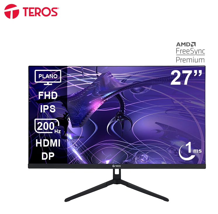 Monitor Plano Gaming Teros Te-2786g, 27" Fhd Ips, 200hz, 1ms, Hdmi, Dp, Audio Out