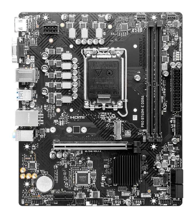 Motherboard Msi Pro Pro B760m-e Ddr4, Chipset Intel B760, Lga1700, Hdmi, Vga, Matx.