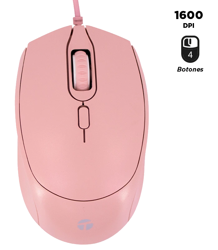 Mouse Óptico Teros Te-1226s, 800-1200-1600 Dpi, Usb, 4 Botones, Color Rosado